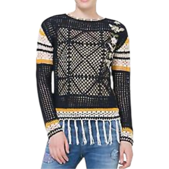 Desigual Women's‎ Fringed Crochet Floral Sonia Jumper  Sz M - Picture 1 of 8
